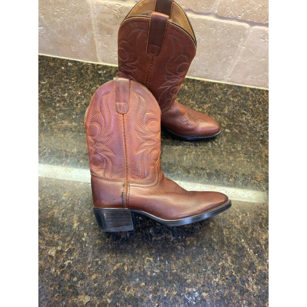 Dan Post Unisex Kids Brown Leather Boots Size 4 1/2 GUC